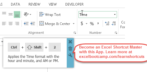 time formatting excel shortcut