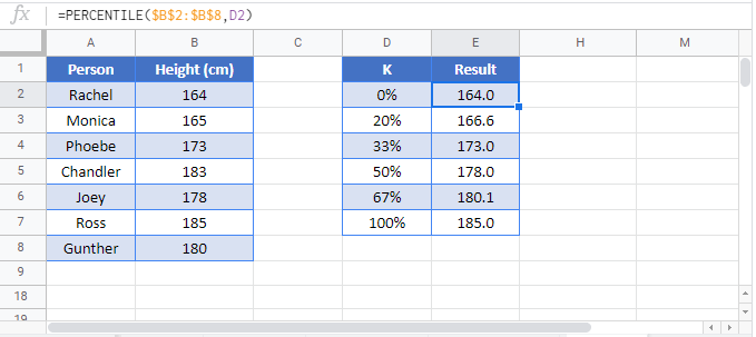 PERCENTILE  Google Function