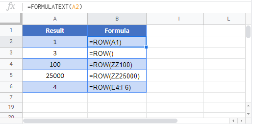 ROW Google Function