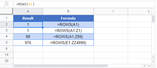 ROWS Google Function