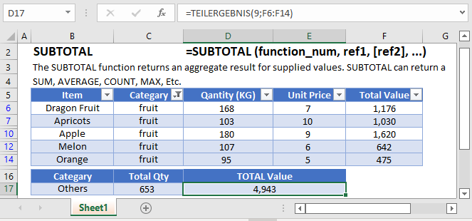 SUBTOTAL Formula Main