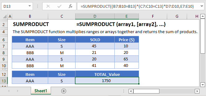 SUMPRODUCT Formula Main