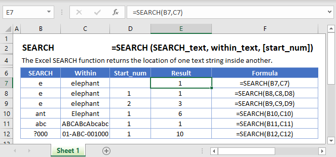 SEARCH Fx - Find Substring in String - Excel, VBA &amp; G Sheets 