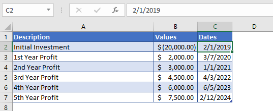 xirr function ex1 data