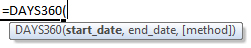 days360 formula syntax