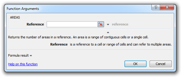 how to use the areas function in excel