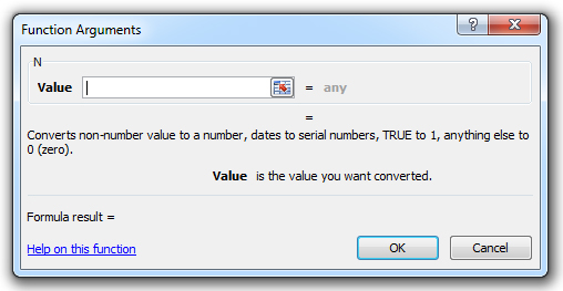 how to use the n function in excel