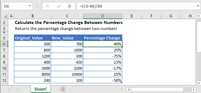 percentage change between numbers