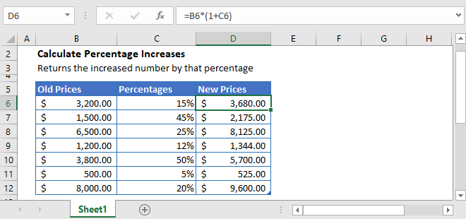 Percentage Increase Excel