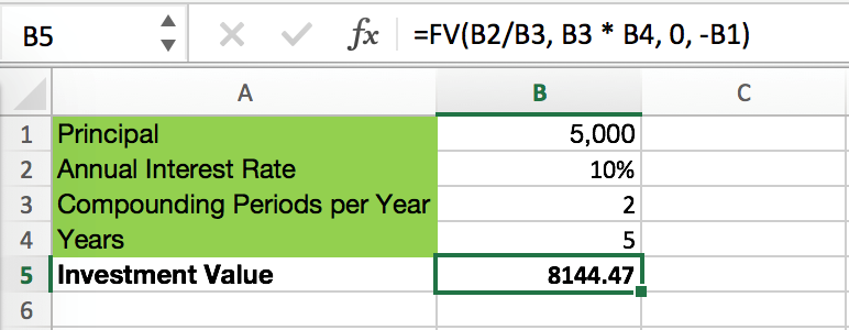 Semi-annual compounding interest formula Excel