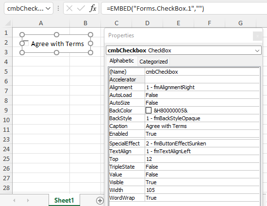 Vba Checkbox Properties