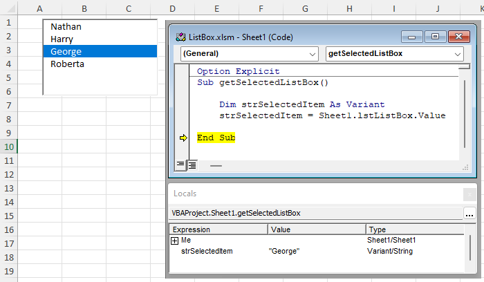 Vba Listbox Get Selected Value
