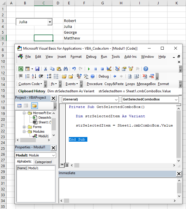 vba combobox get selected value