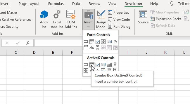 vba insert combobox