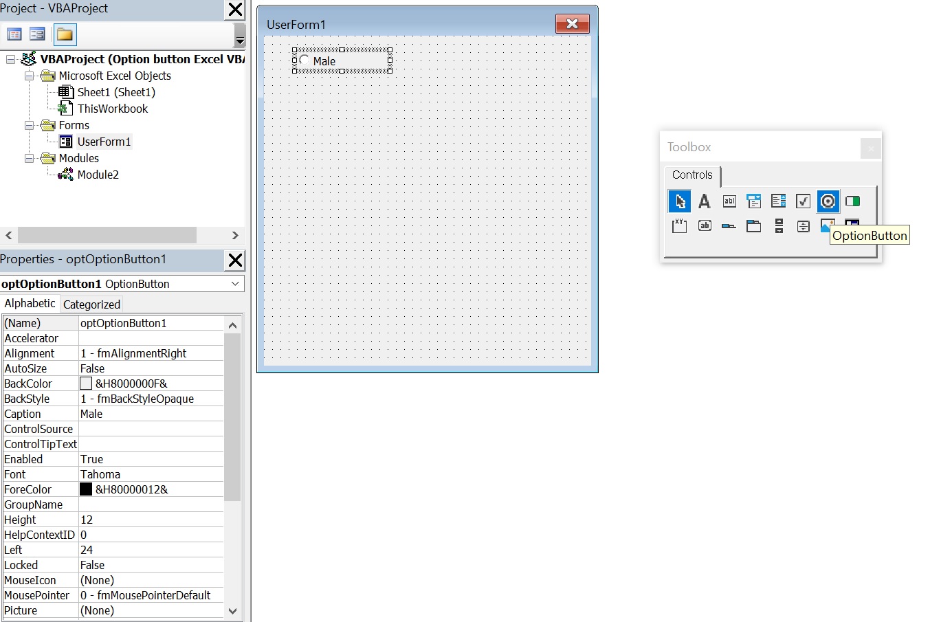 vba insert option button in userform