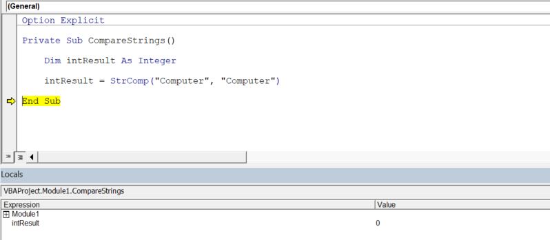 vba compare strings strcomp binary