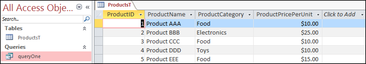 Source Table for Access