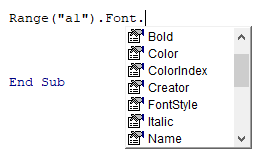 vba cell font