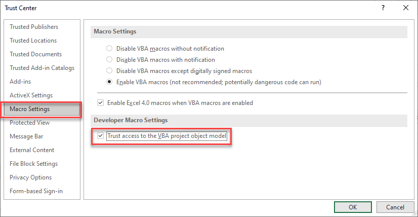 excel macro settings