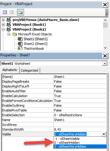 vba visible property