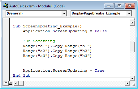 vba screen updating