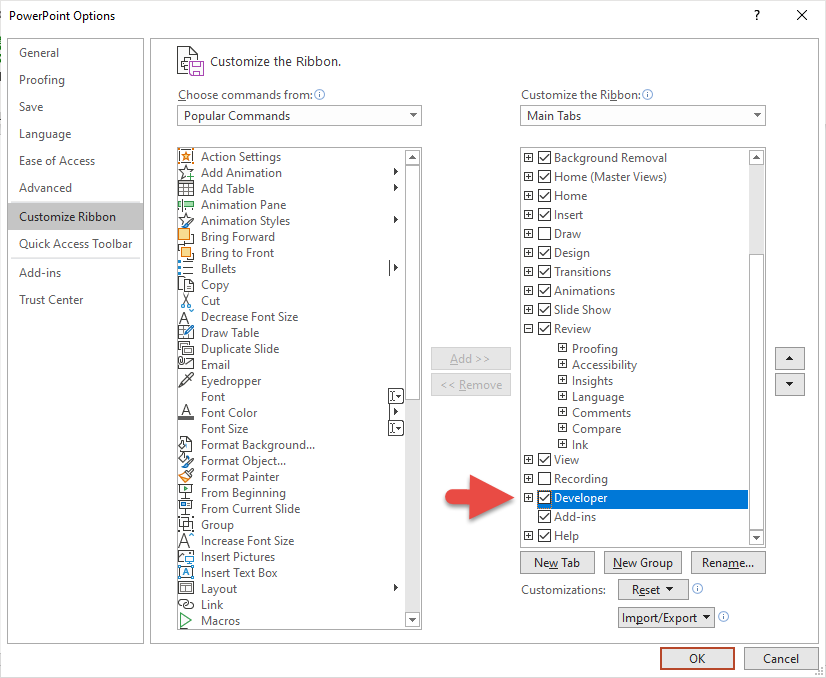 powerpoint vba developer ribbon