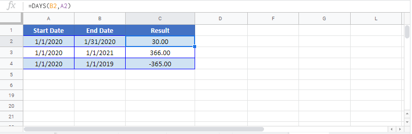 DAYS Google Sheet