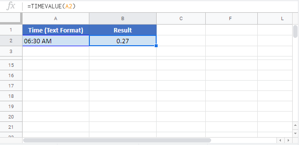 TIMEVALUE Google Sheet