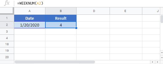 Week Number Google sheet