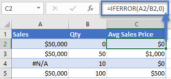 excel iferror then 0