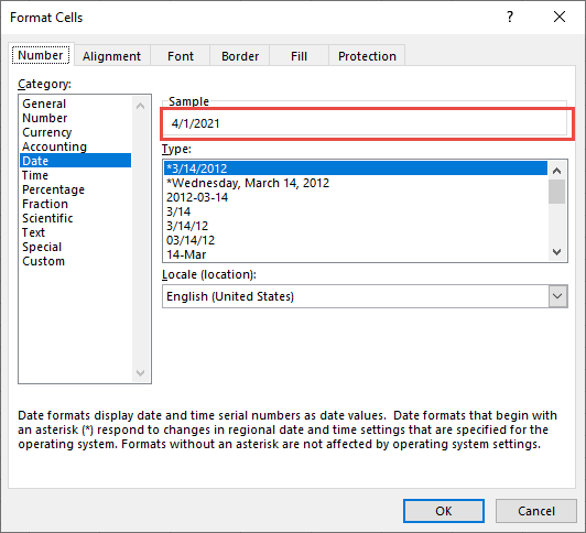 dates format excel