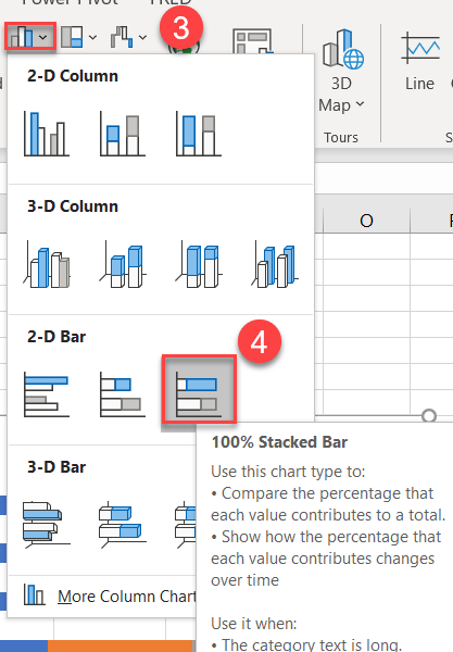 100% Stacked Bar Steps