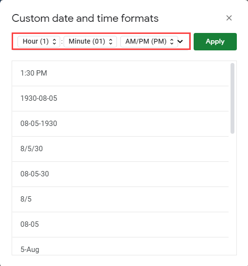 Google Time format