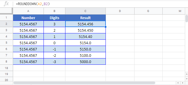 ROUNDOWN Google