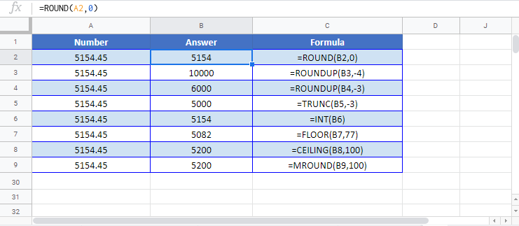 Round Formula Google