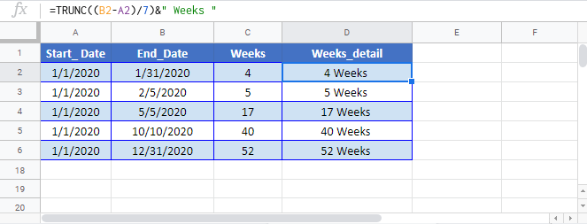 Weeks between days Google