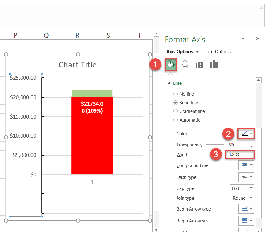 Coloring tick marks in Excel