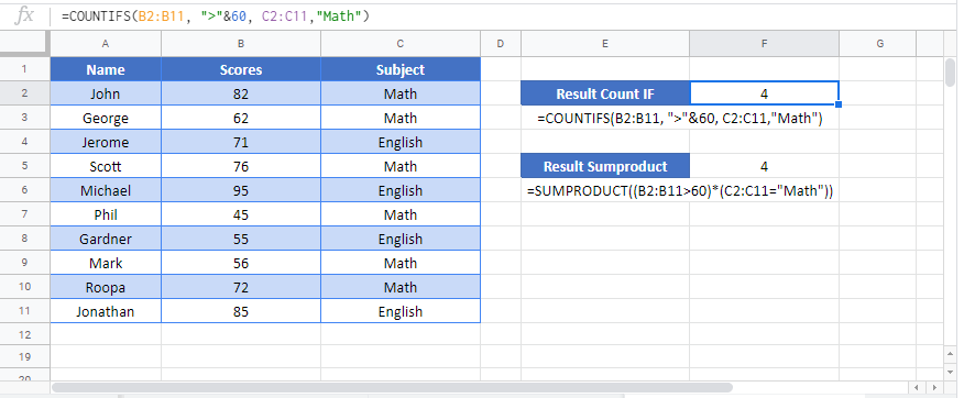 count-if multiple criteria Google