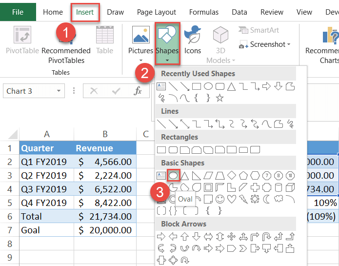 Drawing an oval in Excel