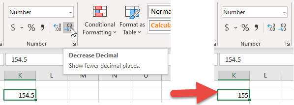 excel round number formatting