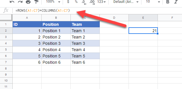 total cells in a range google sheets