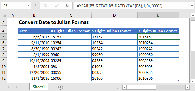 Convert Date to Julian Format in Excel