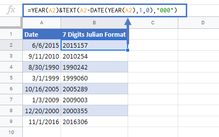 Conversion Date to Julian Format in Google Sheets