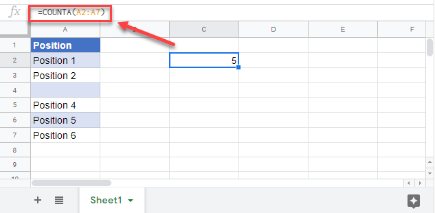 count non blank cells counta google sheets