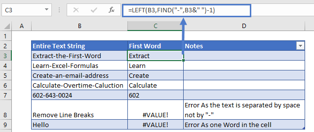 Extract First Word Non Space Separator Formula