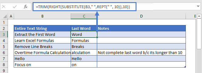 Extract the last word 1st Formula