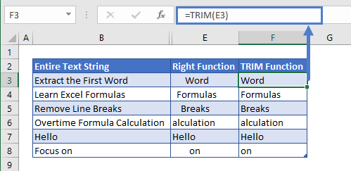 Extract last Word TRIM Function usage