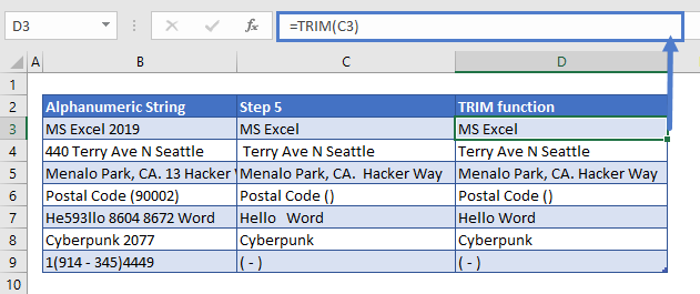 Remove Numbers from Text TRIM Function