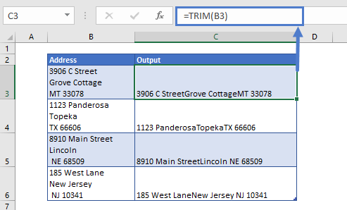 Remove Line Breaks using TRIM Function