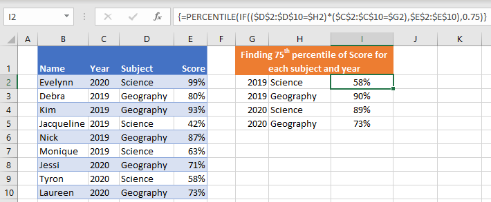 PERCENTILE IFS with multiple criteria